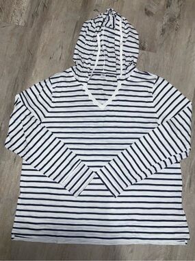 (Bin 15) Old Navy White and Navy Striped Hooded Top, Size XL